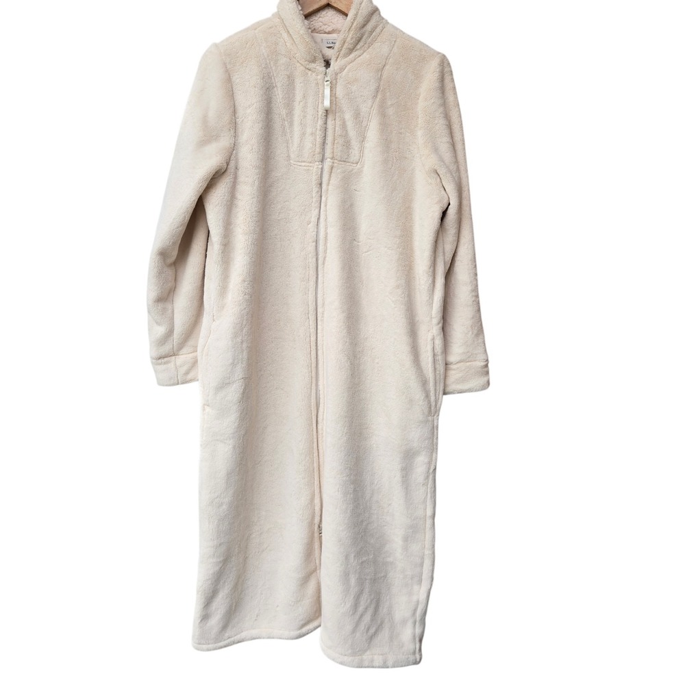 LL Bean Wicked Plush Robe Cream Full Zip Fleece M Pet 518556